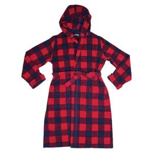 Lands' End Buffalo Check Plush Fleece Hooded Robe with Pockets Size‎ 16 - NWOT